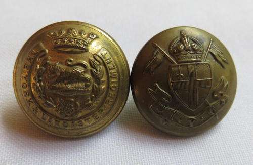 THE YORKSHIRE & LANCASTER REGIMENT GILT BUTTON SOLD WITH ONE UNIDENTIFIED ONE-DIAMETER 26MM