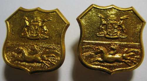 NO. A1818)  DURBAN LIGHT INFANTRY BRASS COLLAR BADGES X2 WORN POST 1964.