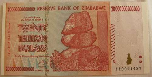 NO. 2577)  ZIMBABWE 2008 20 TRILLION DOLLARS - UNC - AA PREFIX.