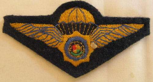 NO. 3932)  S.A. POLICE TASK FORCE PRE 94 PARA WINGS.  YELLOW EMBROIDERED ON BLUE FELT ORIGINAL ITEM.