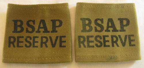 NO. 3989)  BSAP RESERVIST SLIP-ON TITLE PAIR BLACK PRINTED ON KHAKI BACKING.