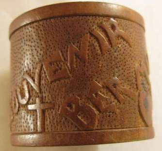 NO. 4305)  BOER WAR P.O.W. WOOD SERVIETTE RING ENGRAVED WITH THE WORDS SOUVENIR BERMUDA 1902.