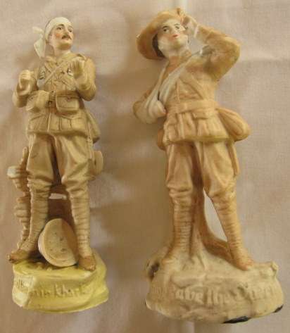 NO. 4936)  BOER WAR - 2 BISQUE FIGURES.  A GENTLEMAN IN KHAKI ON THE BASE OF THE SOLDIER FIGURE