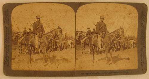 NO. 5383)  BOER WAR - STEREOVIEW - BEN VILJOENS BURGERS LEAVING JOHANNESBURG FOR NATAL.