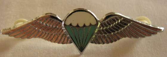 NO. 5500)  PARA - ADVANCED PARA CHROMED WINGS, WHITE CANOPY BLUE BEHIND LINES FOR 50 JUMPS OR MORE.