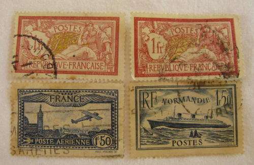FRANCE FOLLOWING SOLD TOGETHER:  1900 1F RED & GREEN X 2 / 1930 AIR 1F 50 BLUE