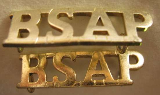 RHODESIA BSAP ANODISED TITLE PAIR WORN 1970'S-1980.  BOTH WITH 2 LUGS.