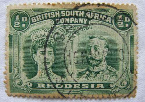 RHODESIA BRITISH S.A. COMPANY 1/2D PERF 15 POSTAL USED - MOUNTED.