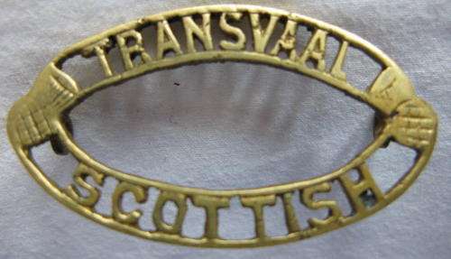 TRANSVAAL SCOTTISH TITLE WORN BY ALL 3  BATTALIONS DURING WW2.  LUGS INTACT.