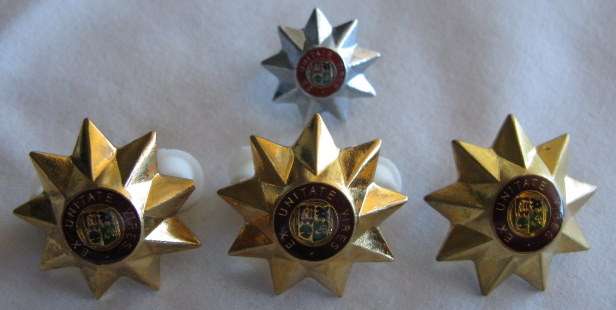 SADF 9 POINT OFFICERS RANK WORN 1996 - 2002.  3X BIG - 1X SMALL - PINS INTACT