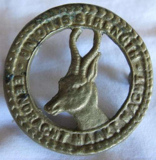 WW1 - 4TH SA INF. BRASS CAP BADGE WORN 1915-1919.  2 LUGS - DIAMETER 45MM.