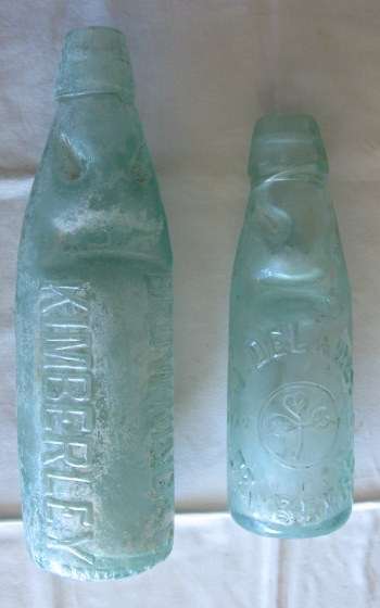 VINTAGE MARBLE STOPPERED BOTTLES COMMONLY CALLED CODDS BOTH FROM KIMBERLEY