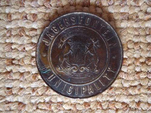 JAGERSFONTEIN MUNICIPALITY 3 GALLON TOKEN (WATER PENNY) NICE EXAMPLE