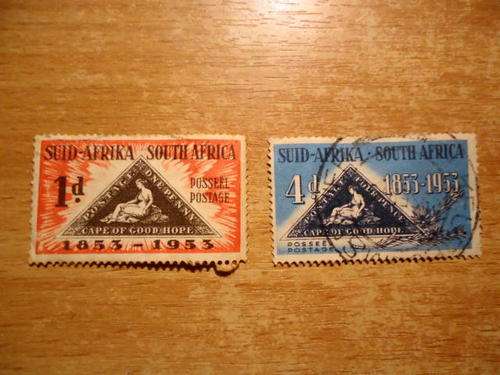 1853-1953 Centenary Cape of Good Hope Triangular stamp 1d & 4d  values used as per the photograph