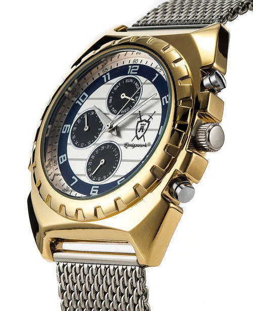 **GIVE AWAY PRICE**Authentic KONIGSWERK Philolaos Yellow Goldtone  45 mm QUARTZ New in box!!