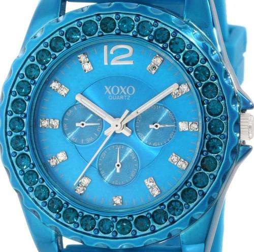 EXQUISITE !! XOXO Women's Rhinestones Turquoise Silicone Strap***FOSSIL MOVEMENT***