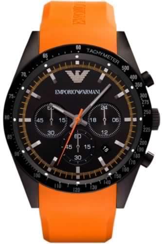 EMPORIO ARMANI AR5987 GENTS SPORTIVO ORANGE AND BLACK CHRONOGRAPH DIAL WATCH**AWESOME TIMEPIECE! **