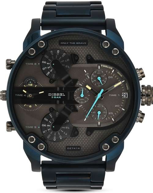 DIESEL DZ7414 GENTS  XXL BIG DADDY 57mm BLUE STEEL 4 TIMEZONE++R9490.00++WOW!! FIRST ONE IN SA++READ
