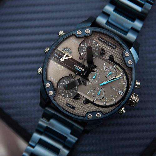 DIESEL DZ7414 GENTS  XXL BIG DADDY 57mm BLUE STEEL 4 TIMEZONE++R9490.00++WOW!! FIRST ONE IN SA++READ