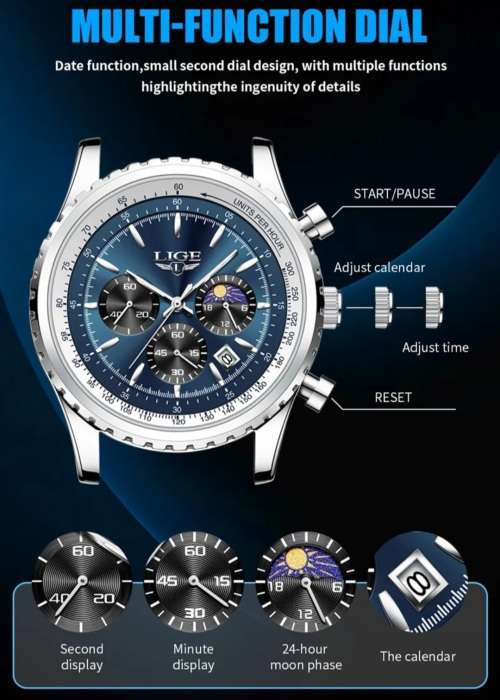 Gents Lige 46mm Aviator Moonface Chronograph-Brandnew!