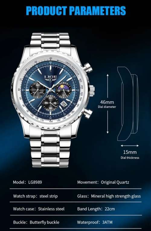Gents Lige 46mm Aviator Moonface Chronograph-Brandnew!