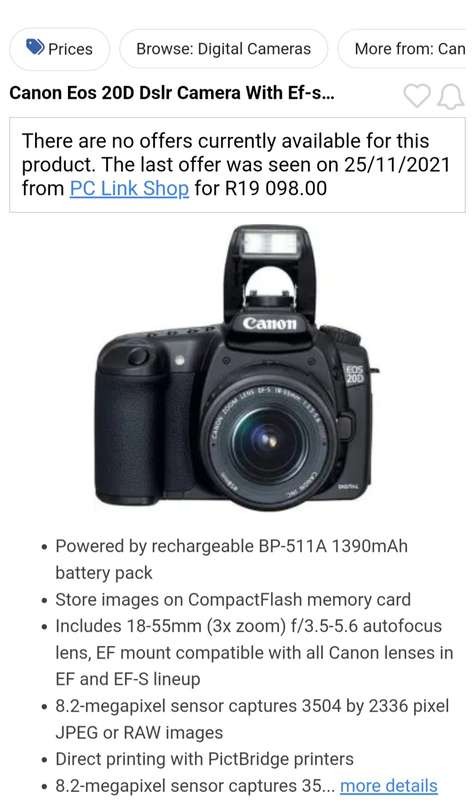 CANON EOS 20D DSLR + Extras Refer to pictures.