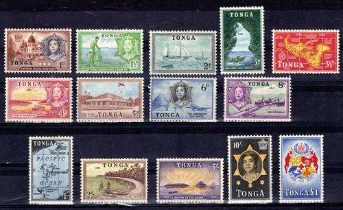 TONGA 1953 DEFINITIVE SET OF 14 L.M.M. SG 101-114. CAT 70 POUNDS.