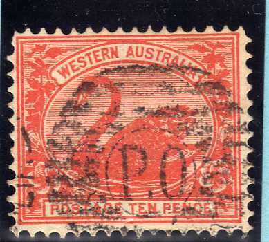 WESTERN AUSTRALIA 1902 DEFINITIVE 10d RED FINE USED. SG 123. CAT 8 POUNDS.