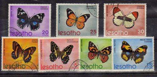 LESOTHO 1973 BUTTERFLIES SET OF 7 V.F.U. SG 239-245. CAT 11 POUND.
