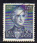 GERMANY WEST 1953 150th ANNIV OF LIEBIG 30PF BLUE VFU. SG 1092. CAT 29 POUNDS.