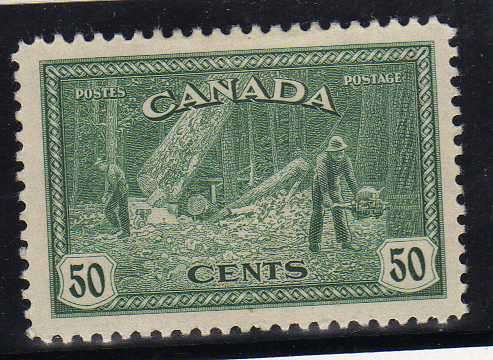 CANADA 1946 PEACE RE-CONVERSION 50c GREEN L.M.M. SG 405. CAT 16 POUNDS.