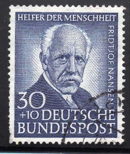 GERMANY WEST 1953 HUMANITARIAN RELIEF FUND 30 + 10 PF GOOD USED. MI 176. CAT 90 EURO