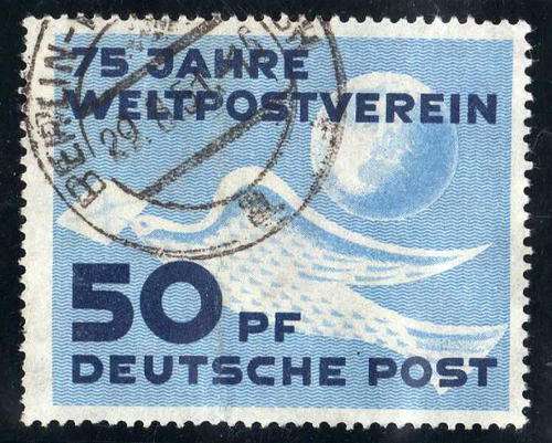 GERMANY EAST 1949 UPU 75th ANNIV 50pf FINE USED. SG E1. CAT 12,5 POUNDS.