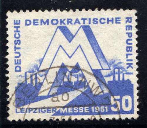 GERMANY EAST 1951 LEIPZIG SPRING FAIR 50pf BLUE V.F.U. SG E40. CAT 14,5 POUNDS