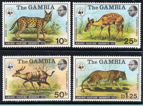 GAMBIA 1976 ABUKO NATURE RESERVE 1st SERIES SET OF 4 U.M.M. SG 356-9. CAT 29 POUNDS.