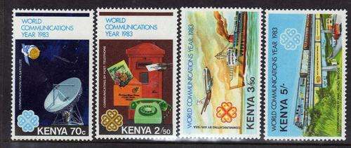 KENYA 1983 WORLD COMMUNICATION YEAR SET OF 4 U.M.M. SG 280-83. CAT 6,60 POUNDS.