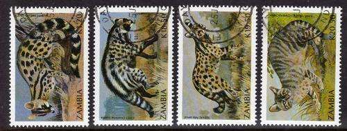 ZAMBIA 1991 SMALL CARNIVORES SET OF 4 V.F.U. SG 643-6. CAT 11,40 POUNDS.