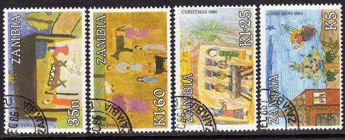 ZAMBIA 1986 CHRISTMAS SET OF 4 V.F.U. SG 468-71. CAT 9,85 POUNDS.