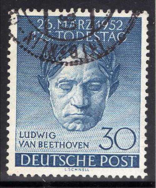 GERMANY WEST BERLIN 1952. 125th ANNIV OF DEATH OF BEETHOVEN 30PF BLUE V.F.U.