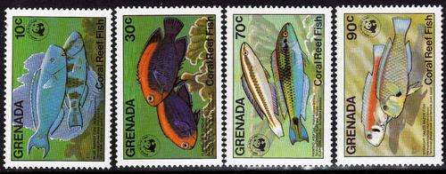 GRENADA 1984 CORAL REEF FISHES SET OF 4 U.M.M. SG 1334-37. CAT 12,90 POUNDS.