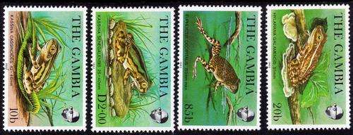 GAMBIA1982 FROGS SET OF 4 U.M.M. SG 484-7. CAT 18,50 POUNDS.