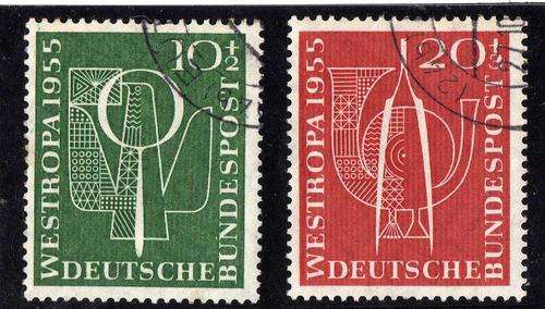 GERMANY (WEST) 1955 STAMP EXHIBITION SET OF 2 V.F.U. SG 1143-4. CAT 25,25 POUNDS.