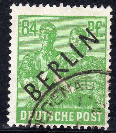 GERMANY BERLIN 1948 BERLIN OVERPRINT 84pf GREEN V.F.U. SG B16. CAT 120 POUNDS.
