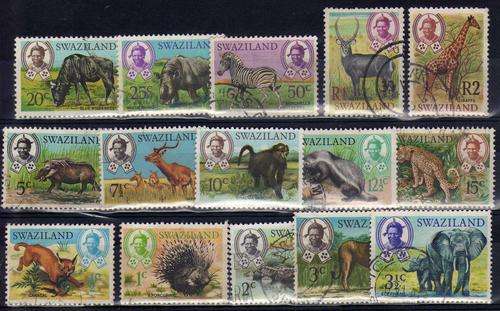 SWAZILAND 1969 ANIMALS SET OF 15 V.F.U. SG 161-75. CAT 28 POUNDS.