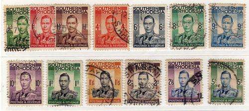SOUTHERN RHODESIA 1937 DEFIN SET OF 13 F.U. SACC 42-54. CAT R425. (SACC 2015)