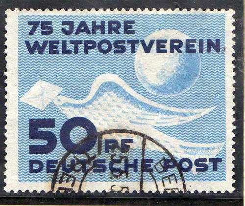 GERMANY (DDR) 1949 75th ANNIV OF UPU VERY FINE USED. SG E1. CAT 12,50 POUNDS.