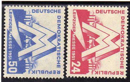 GERMANY (DDR) 1951 LEIPZIG SPRING FAIR SET OF 2 L.M.M. SG E39-40. CAT 46 POUNDS AS U.M.M.