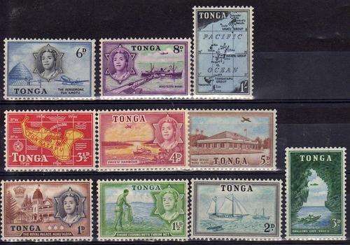 TONGA 1953 DEFIN PART SET OF 10 1d - 1/- U.M.M. (EXCEPT 1,5d) SG 101-110. CAT 13 POUNDS.
