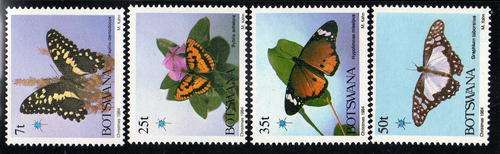 BOTSWANA 1984 BUTTERFLIES SET OF 4 U.M.M. SG 568-71. CAT 13,50 POUNDS.