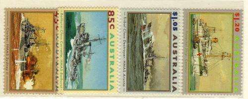 AUSTRALIA 1993 2nd WORLD WAR SHIPS SET OF 4 U.M.M. SG 1397-1400. CAT 8,25 POUNDS.